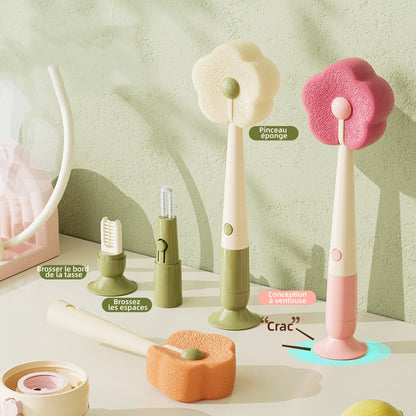 Brosse à long manche en forme de fleur avec ventouse trois en un : l'outil multifonctionnel miracle du monde du nettoyage