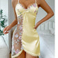 👗💋✨ PROMO 50% ! Chemise de Nuit Sexy en Dentelle & Satin – Motif Floral, Bretelles Réglables (Blanc/Rouge, S-XL)