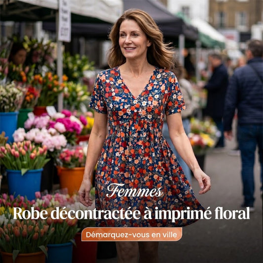 💐50% DE RÉDUCTION ! Robe Florale Col V – Imprimé Romantique 🌸🦋【Offre Limitée】