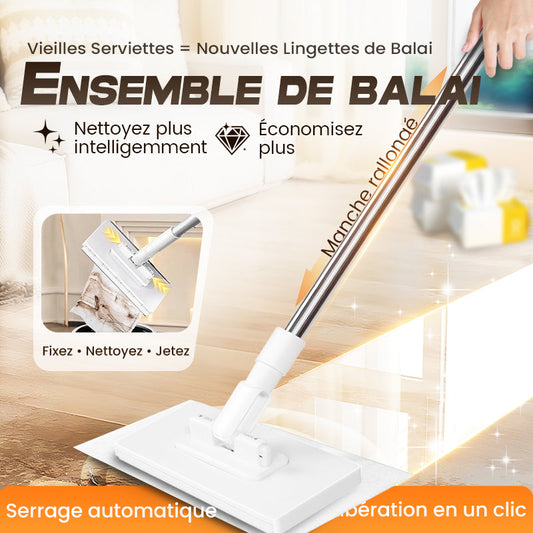 🔥 60 %  DE RÉDUCTION !! ✨🧹Serpillère Réutilisable – Pince Biomimétique Auto-Serrante, Manche Télescopique 100 cm, Rotation 360° & Écologique (Multi-Surfaces) !