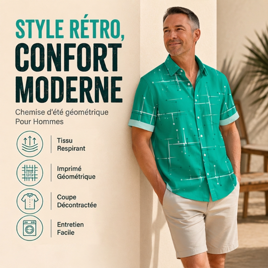 ☀️ 51% DE RÉDUCTION ! 👔 Chemise Homme Imprimé Géométrique – Mélange – Coupe Ample & Douceur Été for Vacances