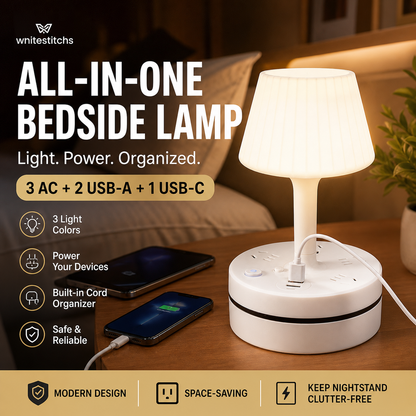 💡50% DE RÉDUCTION !🔌 Lampe de chevet avec prises USB et secteur,3/4 prises secteur, 2 ports USB, 1 port Type-C. ⭐🏠