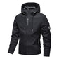 Veste à capuche zippée imperméable et coupe-vent de couleur unie avec cordon de serrage pour homme