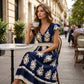 🎑50 % de réduction ✨Robe longue fluide à col en V et imprimé baroque pour femme