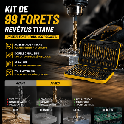 🏭⚒️ Vente usine Lot 99 forets revêtus titane, perforation durable sur bois métal plastique bricolage pro ✨