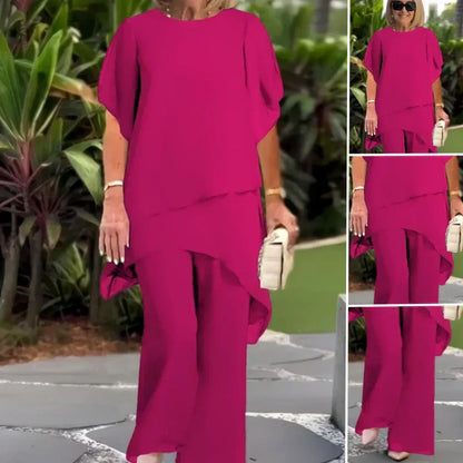 ✨️Nouveaux arrivages✨️Deux-pièces pour femmes : Charmant top asymétrique & pantalon à jambes larges（🔥51 % de réduction）