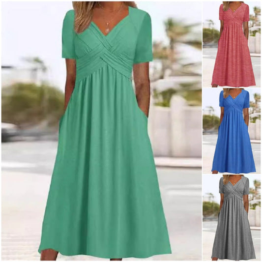 🎉 Soldes 2026 — Plus de 45 000 vendues 👗 Robe Longue Femme Col V Manches Courtes 🌸