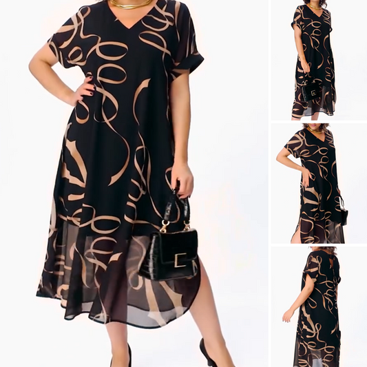 🌟 50% DE RÉDUCTION! 👗 Robe Midi Fluide Décolleté V Profond – Double couche, anti-plis & nœud réglable – Noire, S–5XL – Parfaite pour brunch, vacances & soirées ✨