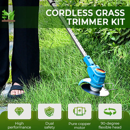🌿✂️ PROMO FLASH 50% ! Kit Taille-Bordures Sans Fil – 3 Lames Interchangeables, Moteur Cuivre, Poignée Télescopique, 2 Couleurs, Parfait pour Pelouse & Jardin 🔧