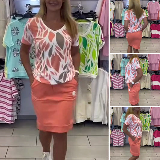 Women’s Print Top & Stylish Skirt 2-Piece Set