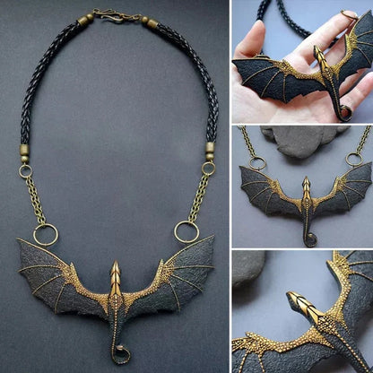 🐉Collier dragon volant ailé noir✨