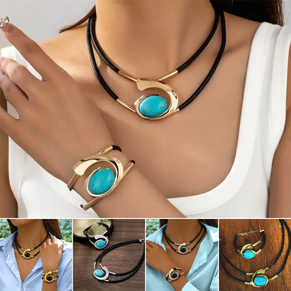 ✨🐌Nouveau design 2025📿Ensemble en pierre acrylique « Ensemble collier et bracelet bohème vintage