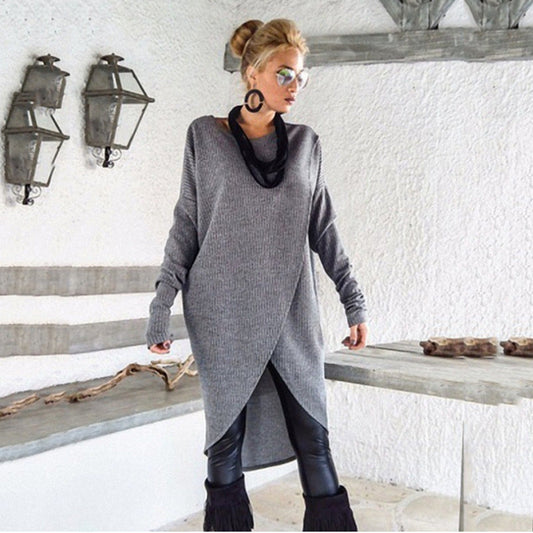 Robe Pull pour Femme à Ourlet Asymétrique – Tricot Doux, Coupe Ajustée pour Rendez-vous/Travail/Hiver