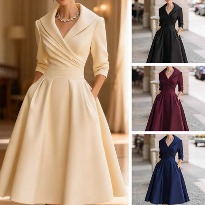 🔥 Vente chaude 50% de réduction 👗Robe Midi Plissée et Évasée à Manches Longues pour Femme