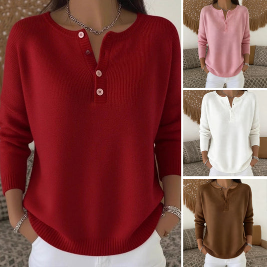 Pull en Maille à Col en V avec Boutons pour Femme