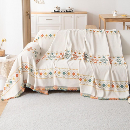 🥰Housse réversible pour canapé bohème avec pompons