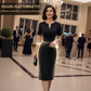 🧡Nouveauté🔥Robe classique noire à manches courtes et col en V scintillante