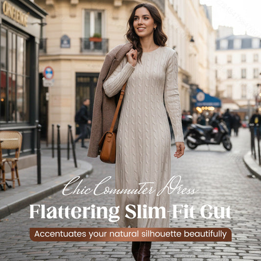 Robe pull midi en maille torsadée à manches longues pour femme