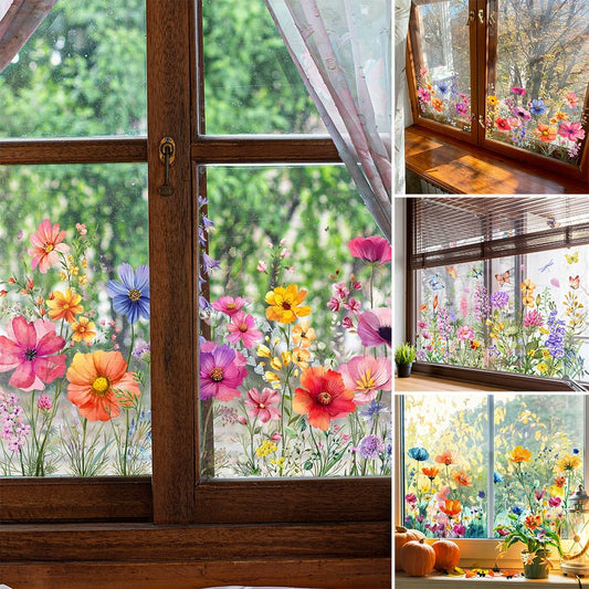✨DERNIER JOUR DE SOLDES 50 % DE RÉDUCTION !💐Autocollant pour fenêtre bouquet floral coloré🖼️