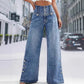 Jean taille haute pour femme – Coupe large avec braguette et fente à l'ourlet👖✨