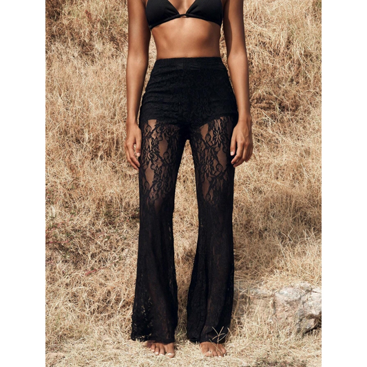 👖 Pantalon Évasé en Dentelle, Taille Haute & Doublure Intégrée – Style Boho-Chic & Silhouette Allongée 🌸