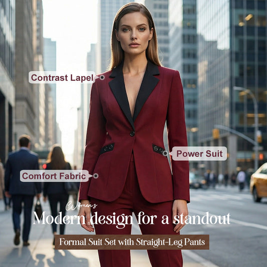 💎 50% DE RÉDUCTION – TEMPS LIMITÉ ! 💎 Ensemble Costume Formel Moderne avec Pantalon à Jambes Droites – Revers Contrasté, Coupe Structurée & Polyester Durable 🖤✨