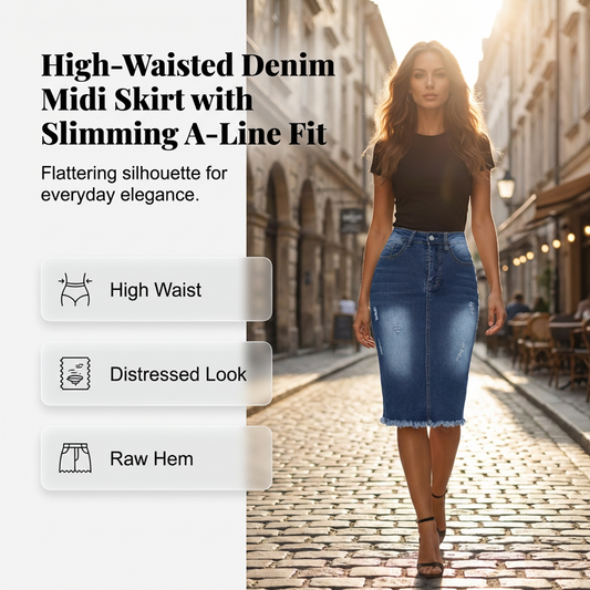 👗 54% DE RÉDUCTION! ✨ Jupe en Jean Taille Haute – Ourlet Effiloché, Coupe A-Line & Denim Stretch, Un Indispensable Vintage Pour Un Style Tendance 🌸