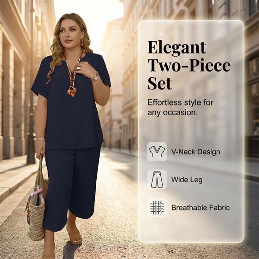 👚 60% DE RÉDUCTION! 🌸 Ensemble Femme Haut Manches Courtes & Pantalon Large – Look Tendance, Tissu Léger & Parfait Pour Le Printemps 💃