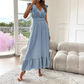 👗50 % de réduction✨Robe longue à col en V avec taille froncée et volants