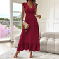 👗50 % de réduction✨Robe longue à col en V avec taille froncée et volants