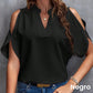 T-shirt monochrome élégant pour femme, col en V et épaules dénudées