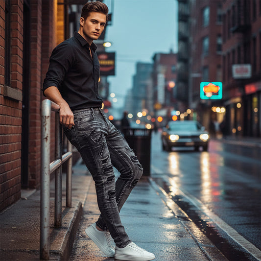 ⏰Offre à durée limitée : 62 % de réduction 📢Jean slim effet vieilli pour homme