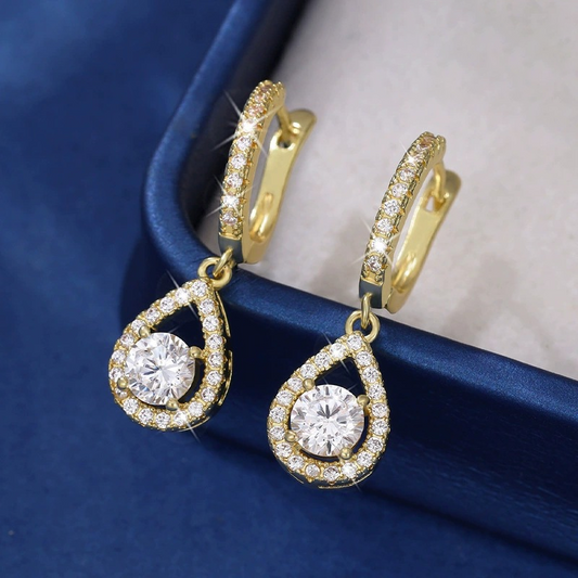 💎50% DE RÉDUCTION!✨Boucles d'Oreilles Créoles Goutte – Zircon Éclatant, Sertissage Pavé, Fini Or ou Argent Pour Une Élégance Intemporelle🎀