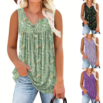 📢👕⏰ PROMO -50% ! Haut sans Manches Imprimé à Boutons pour Femme – Tissu Léger, 6 Couleurs Vives (S-4XL)