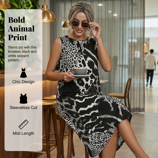 🔥50 % de réduction jusqu'à épuisement des stocks !🎉💃Robe longue sans manches en patchwork à motif léopard