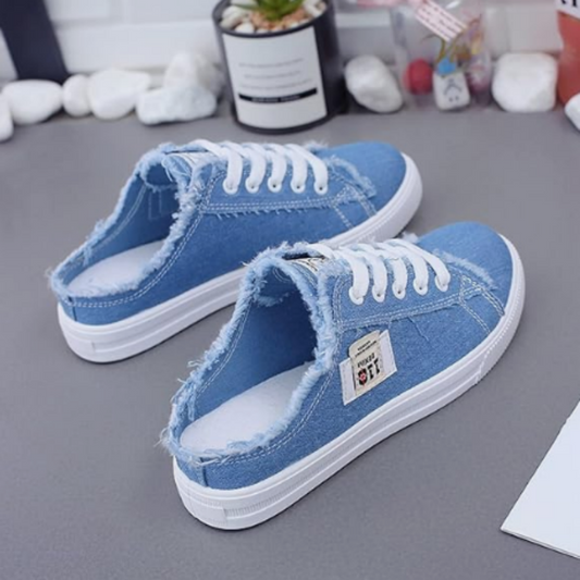 👟 50% DE RÉDUCTION! 👖 Baskets Mules en Jean pour Femme – Enfiler Facile, Semelle Confortable & Parfaites Pour Un Look Décontracté Et Estival ☀️