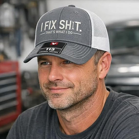 🔥Nouveautés 2026 & Promotions🔥Casquette de camionneur à dos en maille avec broderie « I Fix Shit » – Casquette de soleil respirante pour les activités de plein air🧢☀️