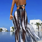 👙PROMO FLASH 50%💥Maillot de Bain 2 Pièces à Rayures – Haut Halter Réglable, Jupe Fente Latérale, Coussinets Amovibles, Idéal Plage & Piscine 🌊