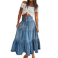 💙👗Jupe Maxi en Denim Évasée à Taille Haute pour Femme – Coupe A-Line, Boutonnée, Bleu Denim (S-XL)