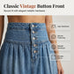 💙👗Jupe Maxi en Denim Évasée à Taille Haute pour Femme – Coupe A-Line, Boutonnée, Bleu Denim (S-XL)