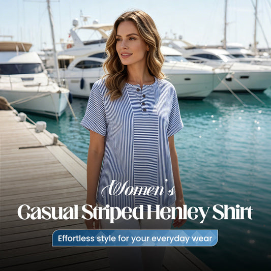 🥳SOLDES D'ÉTÉ🥳💞PLUS DE 50 000 EXEMPLAIRES VENDUS !💥50 % DE RÉDUCTION ! 🔥T-shirt Henley rayé décontracté pour femme