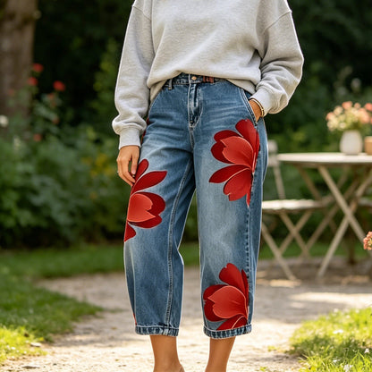 🌸 PROMOTION LIMITÉE 57% DE RÉDUCTION ! ✨ Jean Large Femme Brodé Fleuri – Artisanal, Moderne, Confortable 🌼