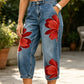 🌸 PROMOTION LIMITÉE 57% DE RÉDUCTION ! ✨ Jean Large Femme Brodé Fleuri – Artisanal, Moderne, Confortable 🌼