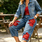 🌸 PROMOTION LIMITÉE 57% DE RÉDUCTION ! ✨ Jean Large Femme Brodé Fleuri – Artisanal, Moderne, Confortable 🌼