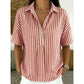 👕✨ PROMO LIMITÉE 50% DE RÉDUCTION ! Chemise Femme à Manches Courtes Rayées – Coupe Décontractée, Col en V, 9 Couleurs, Taille S-3XL, Polyvalente & Facile d'Entretien 🌸