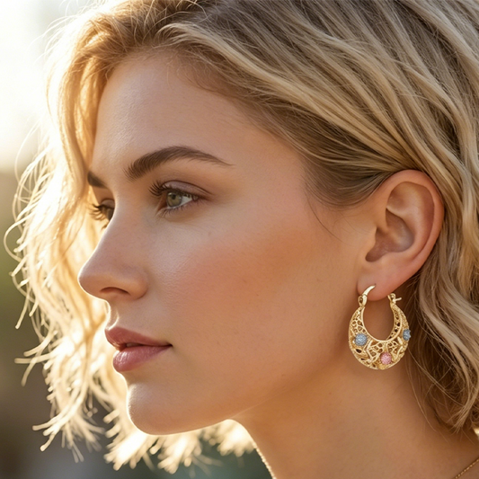 🌙 PROMO LIMITÉE 50% DE RÉDUCTION ! ✨ Boucles d'Oreilles Croissant – Plaqué Or, Émaillé, Filigrane ✨