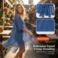 🌸🦋🌼 OFFRE LIMITÉE 50% DE RÉDUCTION! Poncho/Pareo Bohème en Maille Ajourée pour Femme – Ouverture Devant avec Pompons et Franges, Tissu Léger, Idéal pour les Jours Ensoleillés, les Vacances et le Quotidien Chic ✨🎶
