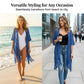 🌸🦋🌼 OFFRE LIMITÉE 50% DE RÉDUCTION! Poncho/Pareo Bohème en Maille Ajourée pour Femme – Ouverture Devant avec Pompons et Franges, Tissu Léger, Idéal pour les Jours Ensoleillés, les Vacances et le Quotidien Chic ✨🎶