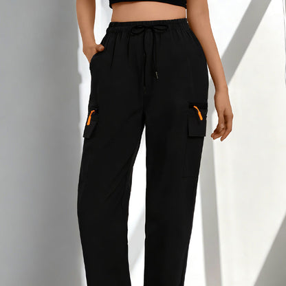 ✨👖 PROMO LIMITÉE 50% ! Pantalon Cargo Femme – Taille à Cordon, Poches, Coupe Droite, 3 Couleurs, Taille S-2XL, Style Athleisure 🏃‍♀️