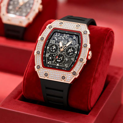 ⏳Offre à durée limitée : 50 % de réduction⏰Montre de luxe pour homme de forme tonneau, ornée de strass⌚